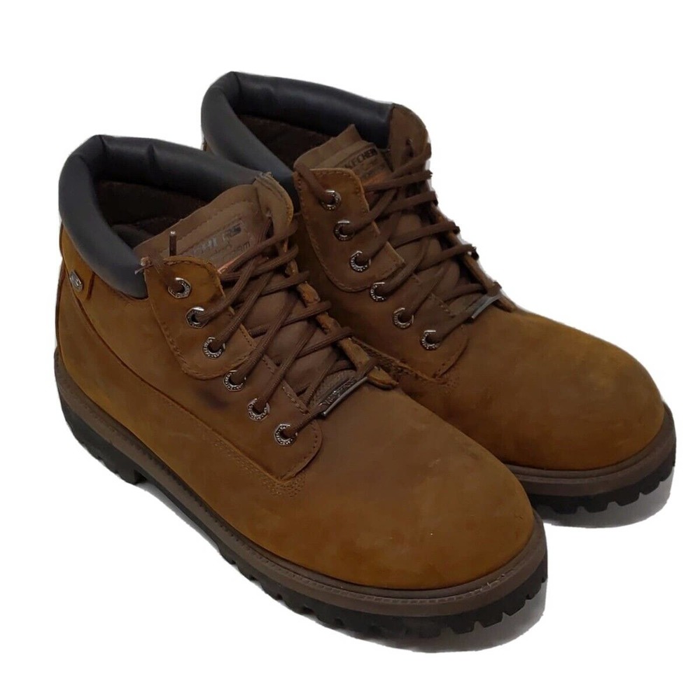 Skechers Men's 12 Waterproof Work Boot Memory Foam 4442 Brown Leather